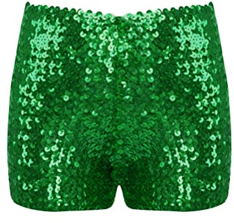 YOOJIA Girls Sequins Dance Gymnastics Shorts Hot Pants Tumbling Athletic Fitness Workout Cycling Boyshorts Dancewear Sportwear Green 12-16 Years