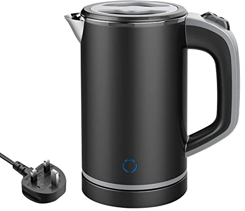 0.8L Electric Kettle, 600W Fast Boil Stainless Steel Portable Electric Travel Kettle for Boiling Water, Double Wall Hot Water Kettle for Tea and Coffee,Auto-Shutoff,Boil-Dry Protection (Black)