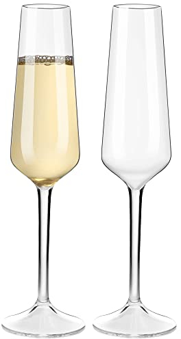 COOKY.D Reusable Tritan-Plastic Champagne Flutes Unbreakable Plastic Dishwasher Safe Glassware Wedding Anniversary Birthday Party Gift-224ML/7.8oz,Set of 2