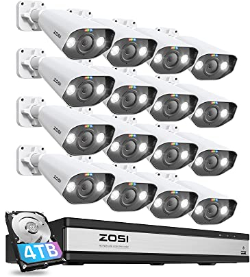 ZOSI 5MP Überwachungskamera Set, 16X 5MP PoE IP Kamera Überwachung Aussen und 16CH 4K NVR 4TB HDD, 2-Wege Audio, Personen- und Fahrzeugerkennung, C182
