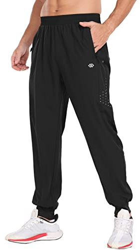MoFiz Uomo Pantaloni Leggeri Tuta Ginnastica Pantaloni Sportivi Lunghi Jogging ad Asciugatura Rapida con Tasche Zip Nero EU XL
