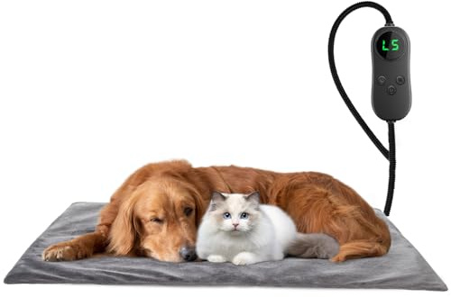 Tappetino riscaldante elettrico per cani, 45 x 70 cm, 5 timer regolabili e 6 temperature regolabili, tappetino riscaldante per animali domestici, impermeabile, con copertura in velluto di cristallo e