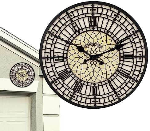 Luckxing Outdoor-Uhr,Garten Runde Harz-Wanduhr | Wetterbeständige Uhren für drinnen und draußen, Wanddekorationen für Terrasse, Pool, Garten, Zuhause