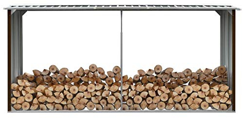 BaraSh Brennholzlager Verzinkter Stahl 330 x 92 x 153 cm Braun Holzunterstand FüR Kaminholz Aussen Holzregal Wand