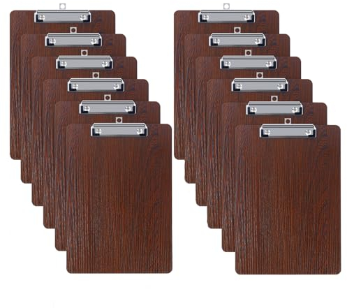 GUOKOFF Klemmbrett Holz A4, 12 Stück Klemmbrett A4, Schreibbrett Klemmbrett mit Metalklemme, Schreibplatte Klemmbretter Clipboard DIN A4