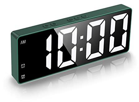 Ankilo Sveglia Digitale, Sveglia da Comodino Digitale con Ampio Display a LED e Temperatura, Controllo Vocale, Sistema 12/24 Ore, per Casa, Ufficio, Verde
