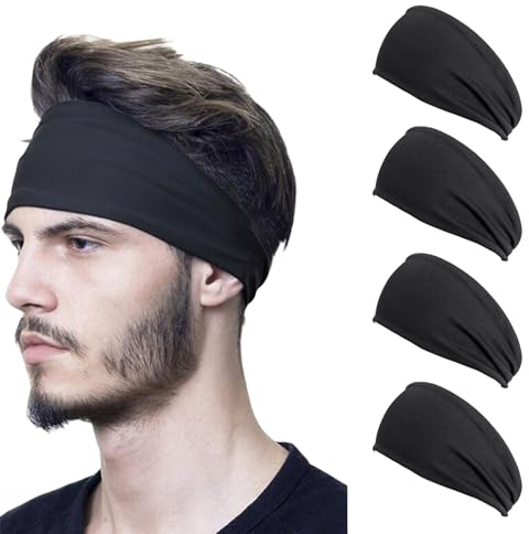 Mezrkuwr 4 Stück Sport-Stirnbänder, schnell trocknendes Schweißband, dehnbares Stirnband für Herren und Damen zum Laufen, Fußball, Yoga, Fitness-Workout, Unisex