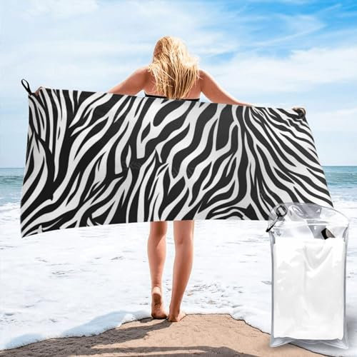 Dhnblqdp Badetuch mit Zebramuster, Mikrofaser, leicht, groß, schnell trocknend, sandfrei, für Strand, Schwimmen, Sport, Fitnessstudio, 70 x 140 cm