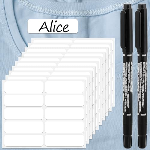 100 pièces d'étiquettes pour vêtements sans repassage, étanches, autocollantes, en tissu pour vêtements, avec 2 stylos-marqueurs noirs pour adultes, camping, maison, garderie et maison de retraite