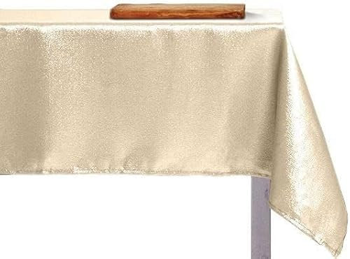 IL BOTTEGONE Tovaglia Antimacchia Quadrata Natalizia Tessuto Brillantini con Lurex Resistente Alle Macchie (Crema/Oro, 140x140 cm)