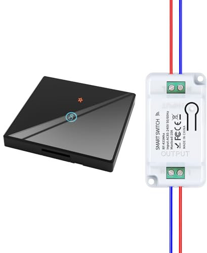 HYHIOTS Funkschalter Set, RF433 Lichtschalter Funk, 230V Funk-Sender-Sicherheitsschalter und Empfänger-Controller 10A, Funk Schalter, Wandlichtsschalter, Touch Lichtschalter Licht (Black 1V1H)