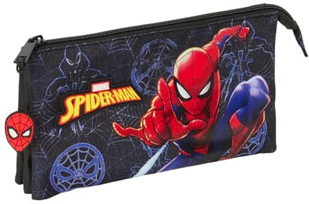 safta Spiderman Attack Federmäppchen für Kinder, ideal für Kinder im Schulalter, bequem und vielseitig, Qualität und Widerstandsfähigkeit, 22 x 3 x 12 cm, Schwarz, M, Casual