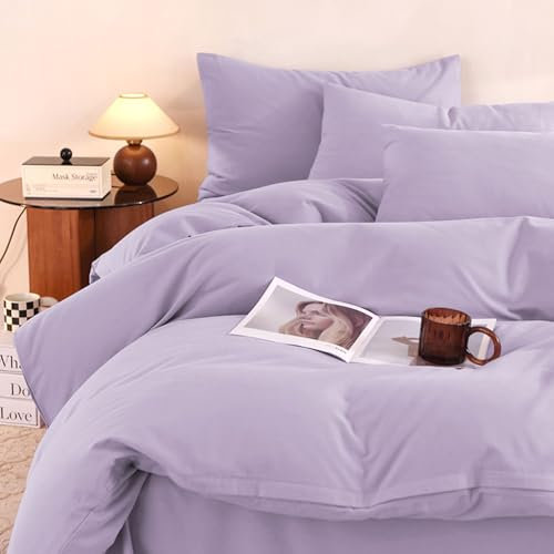 Michorinee Bettwäsche 135x200 2tlg Lila Violett Uni Einfarbig Modern Bettbezug Set 2 Teilig Flieder Lila Mikrofaser Weich ÖKO-TEX Renforcé Bettwäsche-Sets mit 1 Kissenbezüge 80x80cm und Reißverschluss