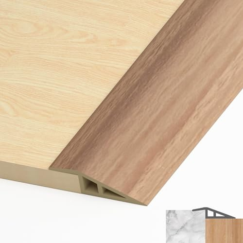 LIHIQIYA PVC Türschwellen Leiste, Übergangsprofil Selbstklebend, Übergangsleiste Boden Höhenausgleich Abdeckleiste für Parkettböden Laminate Schwellen (Weiß Eiche, 7mm bis 10mm, 1M)