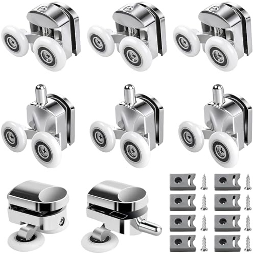 TTYSHIP® 8 Pièces Roulette Porte Coulissante Douche, Roulettes Double pour Porte de Douche 23mm pour Verre de 4-6mm d'Épaisseur (4 Supérieures + 4 Inférieures)