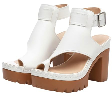 Sandali da donna con tacco, antiscivolo, estivi, per alluce valgo, con fibbia regolabile, separatore per dita dei piedi, sandali eleganti con tacco a blocco, bianco, 42 EU