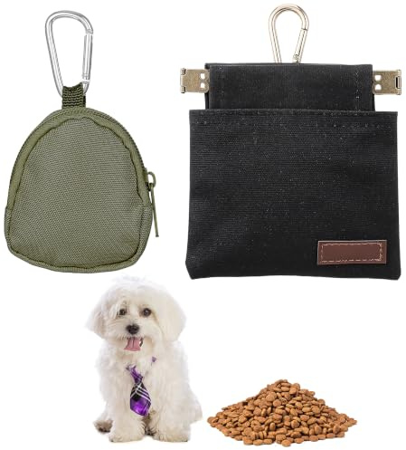 HJZHII 2 Pcs Dog Treat Pouch, Portable Pet Walking Treat Bag with Carabiner