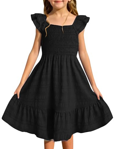 Genérico - Vestido de princesa para niña, ceremonia, tarde, marina, organza, cinturón de nudo, boda, fiesta, banquete pequeña niña A83, Le Noir, 7-8 Años