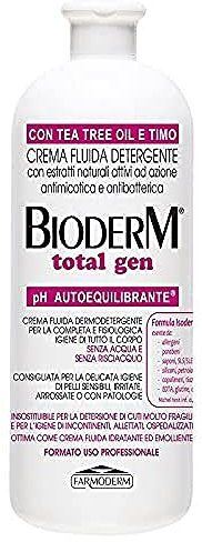 Bioderm Total Gen - Crème Lavante Hydratante, Émolliente et Rafraîchissante - Sans Rinçage, pour l'Hygiène Corporelle Quotidienne Sans Eau - Indiqué pour le Toilettage des Personnes Alitées - 1000 ml