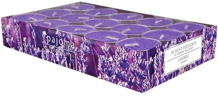 pajoma® värmeljus 30 stycken, lavendel | doftljus i aluminiumfodral, brinntid ca 4 timmar – höjd 1,5 cm ø 3,5 cm | premiumkvalitet | dekoration, gastronomi, utomhus, fest, vindglas, bröllop