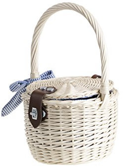 e-wicker24 Panier en osier rond avec fermeture en cuir,sac à main de osier blanc,sac de plage