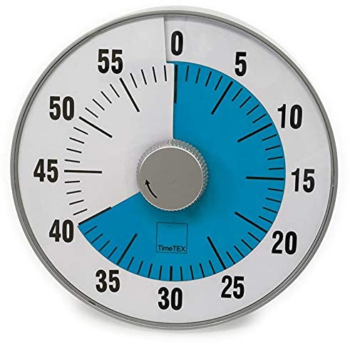 TimeTEX - Zeitdauer-Uhr L Blau| Lautloser 60 Minuten Countdown mit visuellem und akustischen Signal für Selbständigkeit | Inhalt: Batteriebetriebener Timer in Blau (Größe: ca. 19 cm ø)