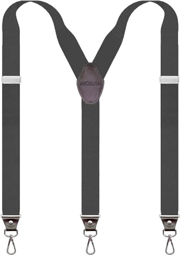 AYOSUSH Retro Y Suspenders for Men Heavy Duty Big and Tall Hooks for Belt Loop Jeans Black Shape Formal Braces
