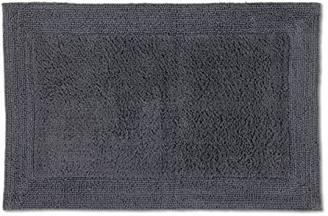 Schöner Wohnen Kollektion Badematte 60 x 90 cm – beidseitig verwendbar – waschbarer Badvorleger anthrazit – Bordüre – 100% Baumwolle