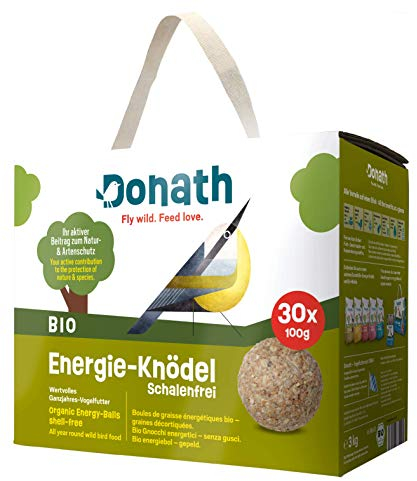 Donath Bio Energie-Knödel Schalenfrei ohne Netz - Meisenknödel ohne Netz - 100g je Knödel - Keine Schalenreste - Ganzjahres Wildvogelfutter - aus unserer Manufaktur in Süddeutschland - 30er Karton