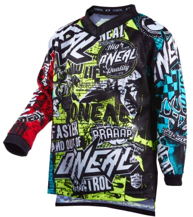 O'NEAL | Maillot de Motocross Manches Longues | Enfants | MX MTB VTT | Matière légère, Coupe Ergonomique Slim fit pour Un Ajustement Parfait | Element Youth Jersey Wild V.22 | Multi | S