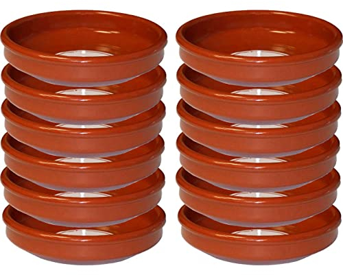 Tradineur - Pack de 12 Cazuelas redondas de barro - Aptas para vitro y horno - Ideales para guisos y asados caseros –Ø 24 cm