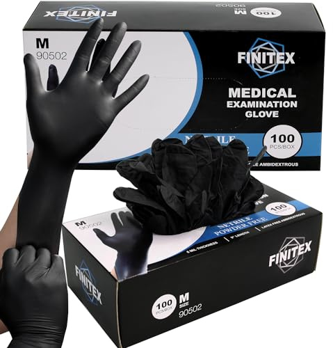 FINITEX Black Nitrile Disposable Medical Exam Gloves - Box of 100 PCS 6mil Powder-Free Latex-Free For Examination Home Cleaning Food Glove (Large)