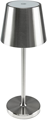 ChiliTec Tischleuchte Akku Dimmbar 30cm USB aufladbar Led Tischlampe Innen Aussen IP44 Licht Warmweiß Touch Schalter Silber