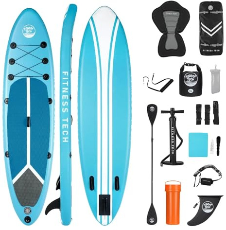 Fitness Tech, Tabla de Paddle Surf Hinchable Formentera, Sup Hinchable, Deporte Acuático con Accesorios y Kit de Reparación para Principiantes y Profesionales, 10.6 320X81X15CM <160kg