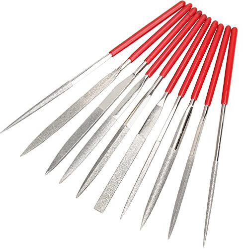 Mesee Jeu de 10 Pièces Mini Limes à Aiguille Diamant en Tige de 2mm, Ensemble de Fichiers Polyvalentes 100mm Diamant Lime en Métal pour Travail de Précision Bricolage Modelisme Bijoutier