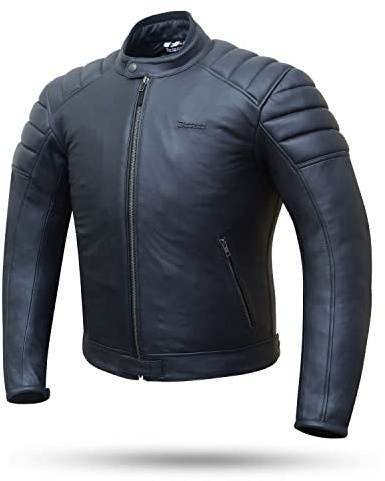 DEGEND DEEWAR | Chaqueta de Moto en Cuero con Protectores Removibles [Hombros y Codos] + Chaleco Polar Extraíble Homologado (EN 17092) Negro XL