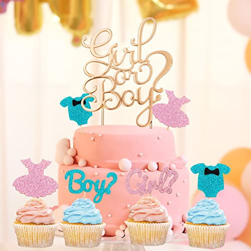 Décoration de gâteau Boy or Girl pour Gender Reveal, garçon ou fille Décoration de gâteau Muffin Cupcake Topper Cache-pâtisserie Cure-dents pour Baby Shower Famille Party Décoration