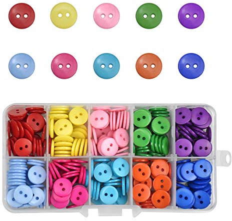 350 Stück Knöpfe 10MM Bunte Knöpfe 10 Farbe Handmade Runde Knopf mit Transparenter Aufbewahrungsbox für Basteln Nähen Handwerk DIY Deko