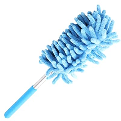 Labstandard Plumeau Poussière Microfibre avec Tige télescopique pour éliminer la poussière et Les Taches sur Les fenêtres et Les Meubles Plumeau à Poussière Lavable avec Manche (Bleu)