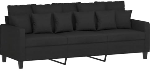 vidaXL Sofa 3-Sitzer, Loungesofa Couch mit Armlehnen Rückenkissen, Wohnzimmersofa Designsofa Metallgestell, Sitzmöbel Dreisitzer, Schwarz Stoff