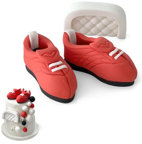 SugarArt Football Boot Set Edible Cake Topper - (Red) Handmade Football Cake Decorations - Perfect on Fondant, Butter Cream & More - Football Cake Toppers - Made of Sugar - Contains Food Colors