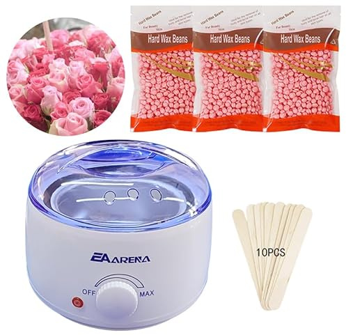 Wax Warmer kit for Hair Removal Pot for Waxing Professional with Bowl 3 Bags Wax Beads and Applicator Sticks at Home Wax Machine for Full Body Waxing (Rose White Pot)