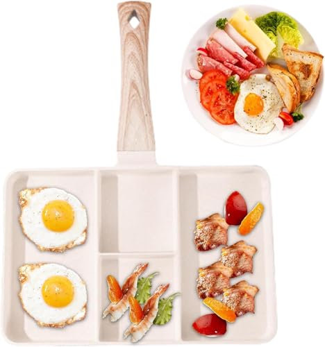 Trusttread Padella con rivestimento antiaderente, 3 pezzi, padella quadrata divisa, adatta a gas e induzione, per colazione, omelette, bistecca fritta