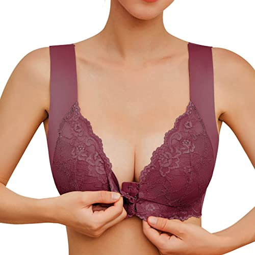 Générique Soutien-Gorge Ouvert Devant sans Armature, Brassière Sport Fermeture Devant Lace Bra Confortable Quotidien pour Yoga Sport Beige M-9XL