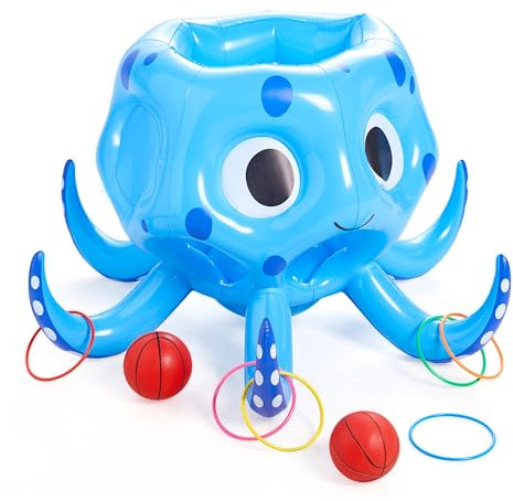 Sloosh Giocattoli gonfiabili da piscina a forma di polpo, gioco gonfiabile 2 in 1, canestro da basket, gioco di nuoto all'aperto, gioco di lancio, giochi da piscina galleggianti per bambini e adulti.