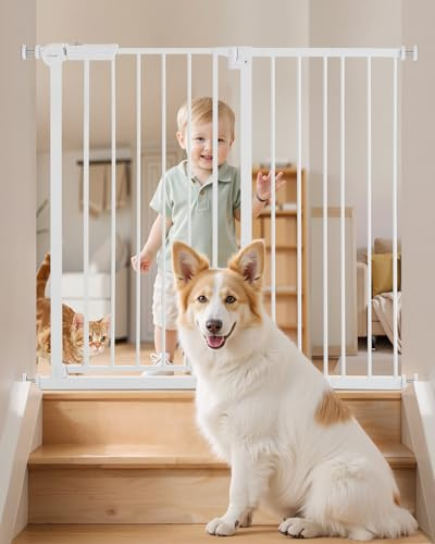 VEVOR Cancello per Bambini Animali Domestici, Cancelletto Alto 914 mm Larghezza Regolabile 65 a 101,6 cm, Kit Montaggio a Pressione, Tazze da Parete per Scale Porte, Apertura Una Mano Bianco