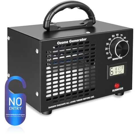 Purificador de Aire 60000 mg/h, Profesional Air Purifier, Generador de Ozono con Temporizador, Atrapa Humo Filtro HEPA, Ionizador de Aire, Máquina Ozono Portátil para el Hogar, Garaje, Oficina