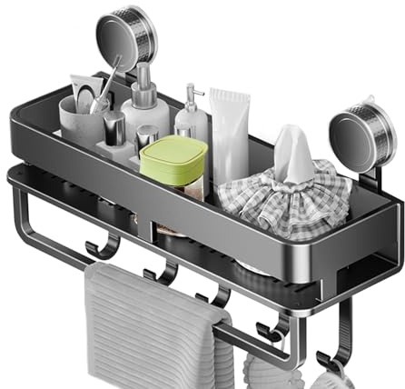 Luieonm Porta condimenti da parete, con ventosa, con 5 ganci, gadget da cucina per dispensa in metallo, bagno, marmo, piastrelle di vetro, casa, appartamento, campeggio