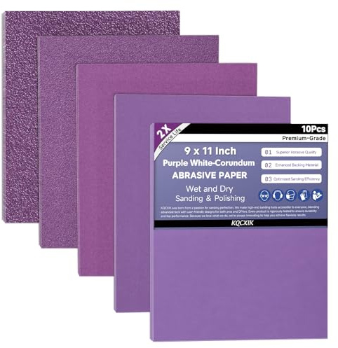 Premium White Corundum Sandpaper Assortment, 9 x 11 Inch Heavy Duty Wet Dry 80-2000 Grit Abrasive Sheets for Wood Metal Automotive Sanding and Polishing 10Sheets