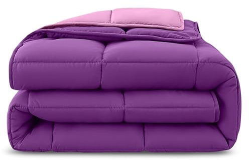 wometo Edredón reversible para las 4 estaciones, diseño reversible, aprox. 135 x 200 cm (2 edredones, 3 en 1), morado y rosa, cálido edredón de invierno + edredón ligero de verano, de colores y sin